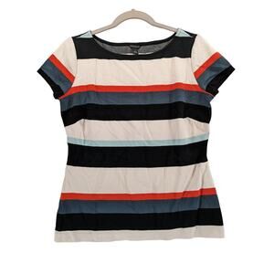 Ann Taylor Striped Blouse Medium Colorblock Crewneck‎ Office Top Casual Colorful